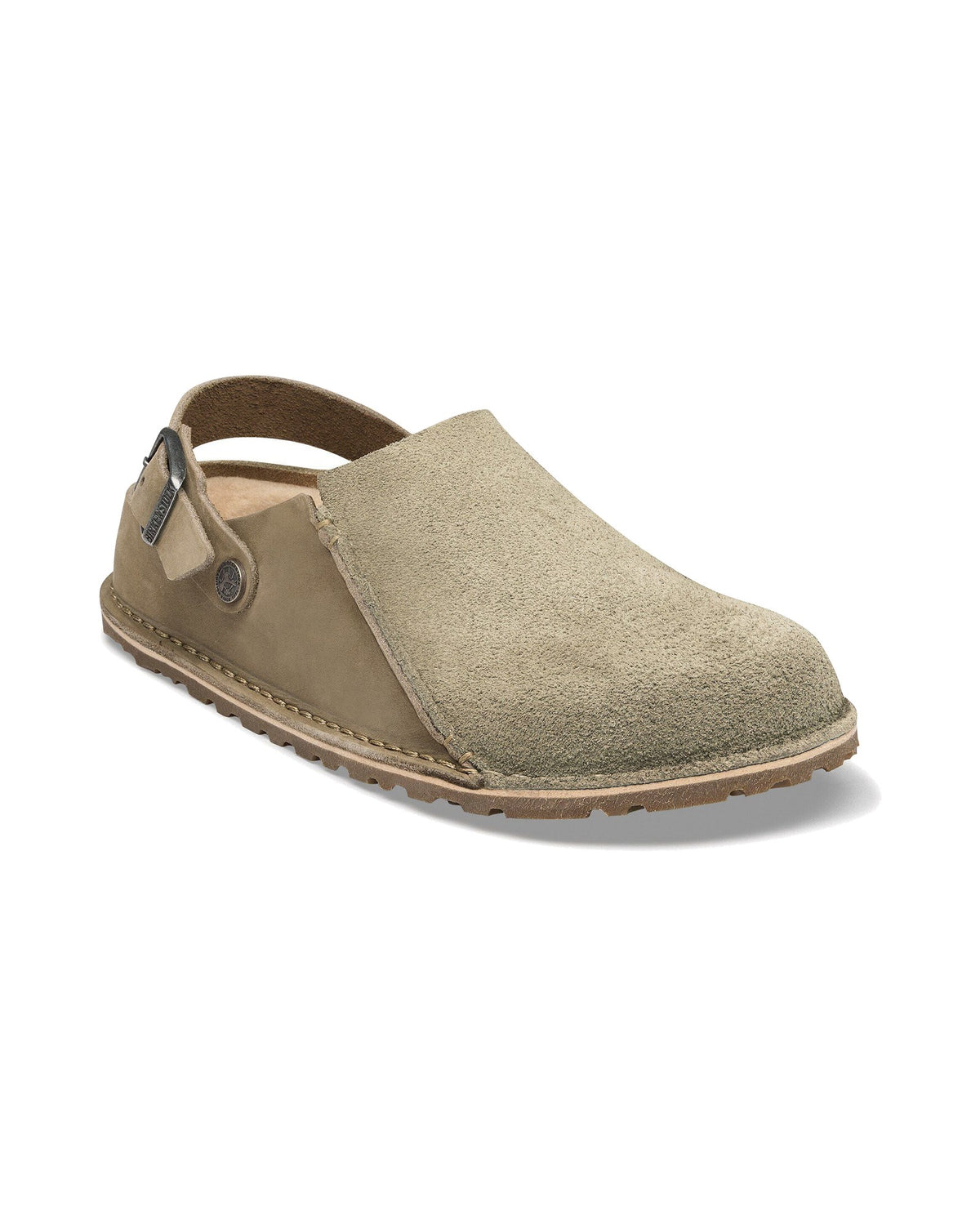 Pantofola in scamosciato e nabuk Birkenstock Lutry Premium Shearling, colore Tortora, vista principale