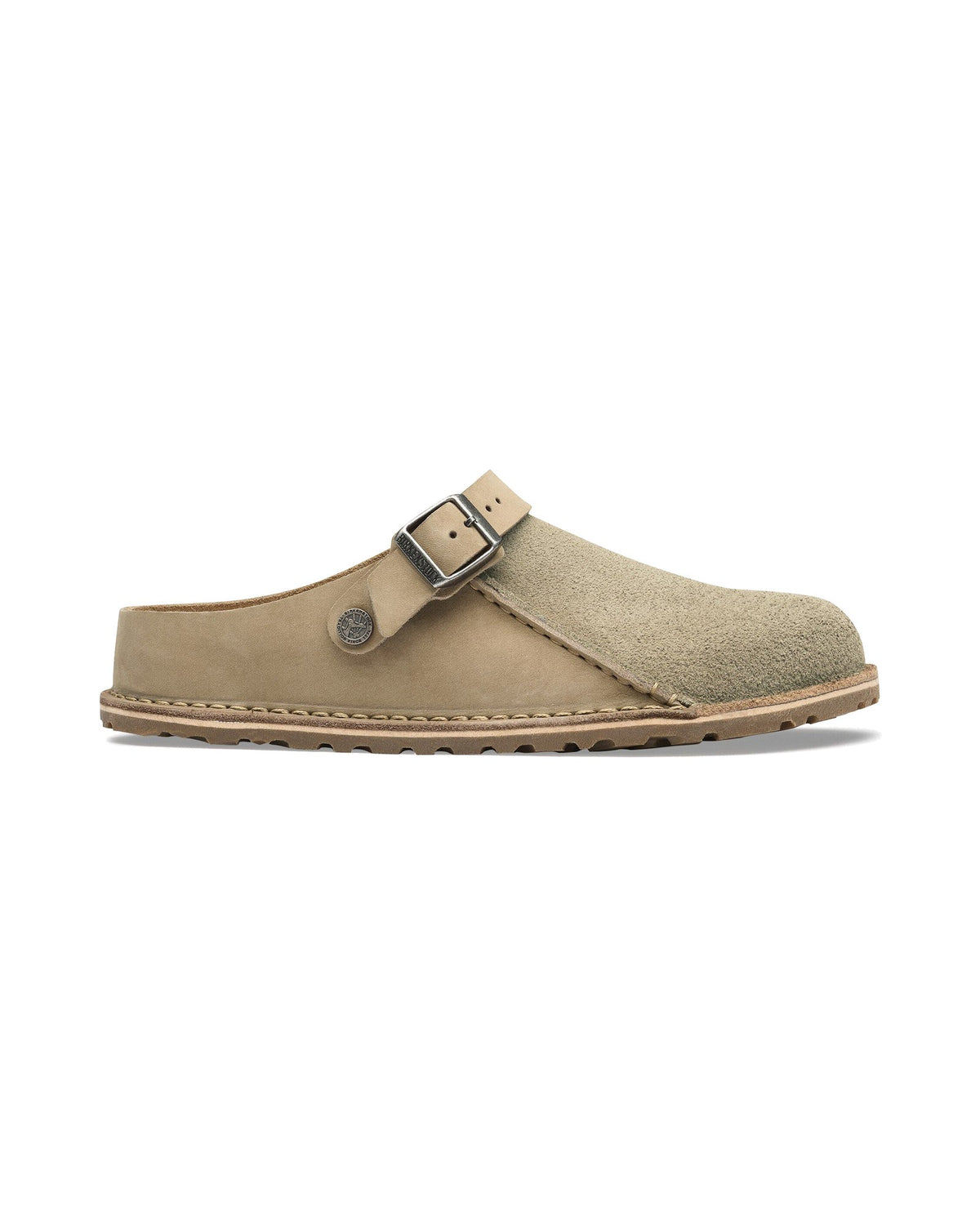Pantofola in scamosciato e nabuk Birkenstock Lutry Premium Shearling, colore Tortora, dettaglio 2