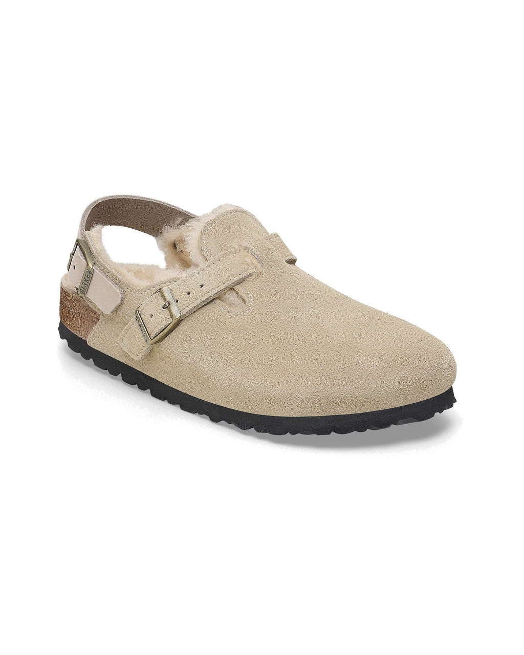 Zoccolo Birkenstock Tokio Shearling con cinturino al tallone, colore Tortora, vista principale