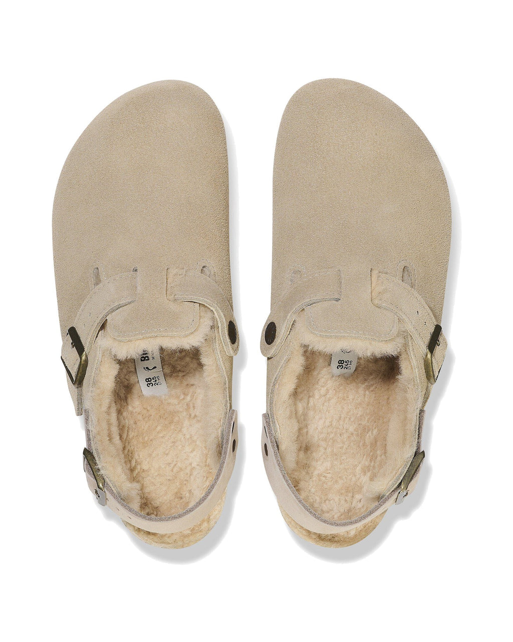 Zoccolo Birkenstock Tokio Shearling con cinturino al tallone, colore Tortora, vista dall'alto