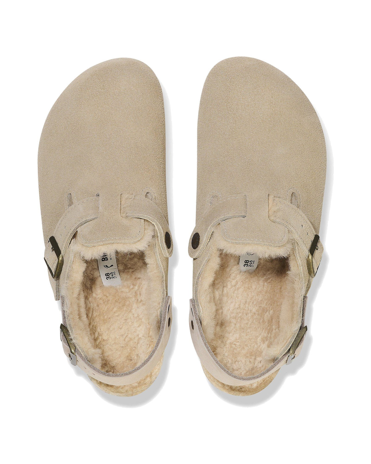 Zoccolo Birkenstock Tokio Shearling con cinturino al tallone, colore Tortora, vista dall'alto