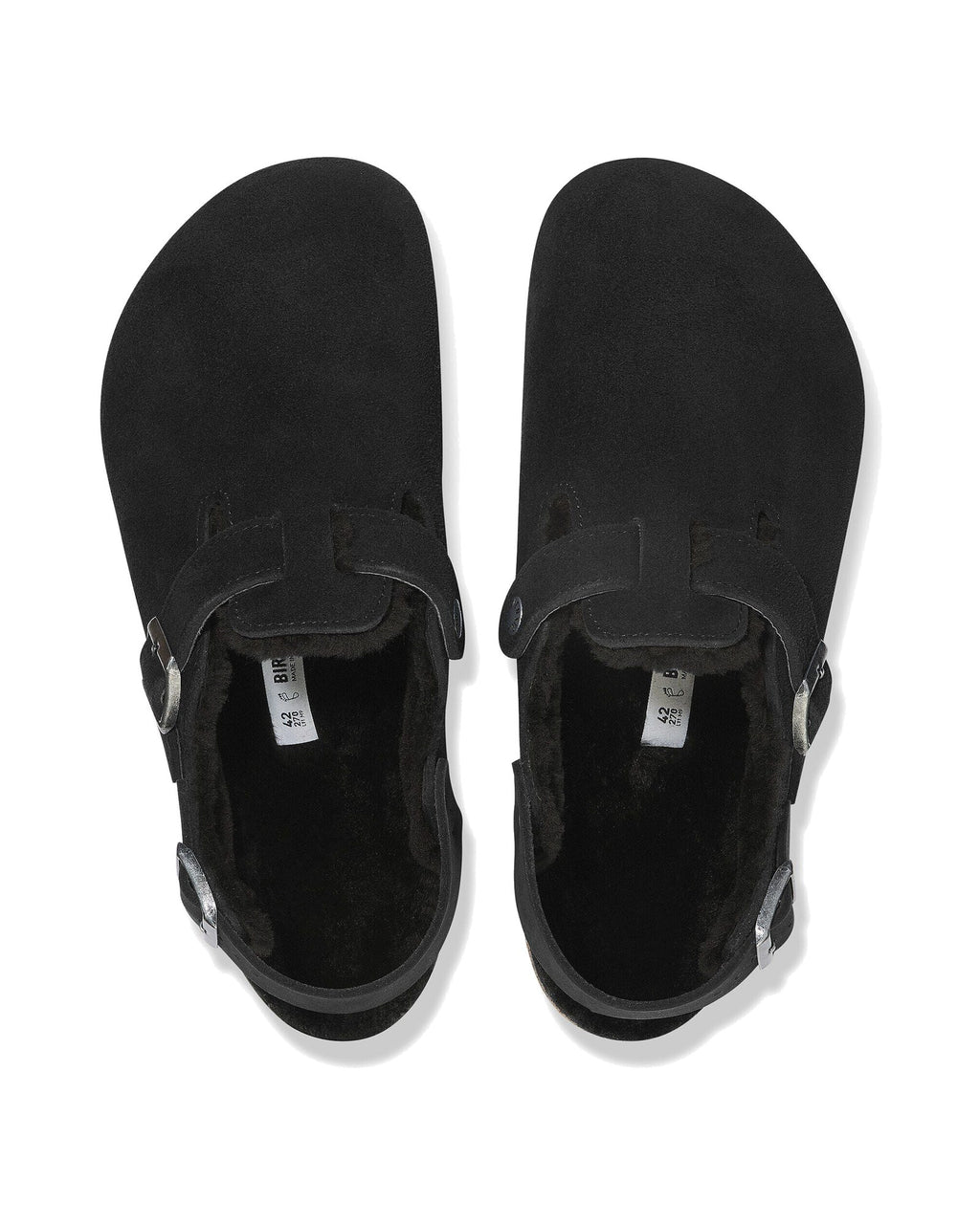Zoccolo Birkenstock Tokio Shearling con cinturino al tallone, colore Nero, vista dall'alto