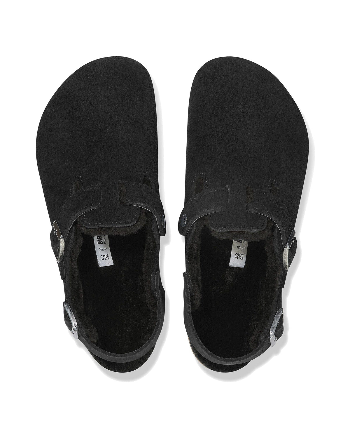 Zoccolo Birkenstock Tokio Shearling con cinturino al tallone, colore Nero, vista dall'alto