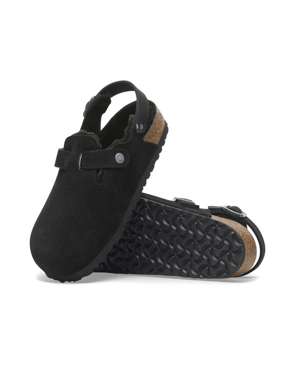 Zoccolo Birkenstock Tokio Shearling con cinturino al tallone, colore Nero, suola