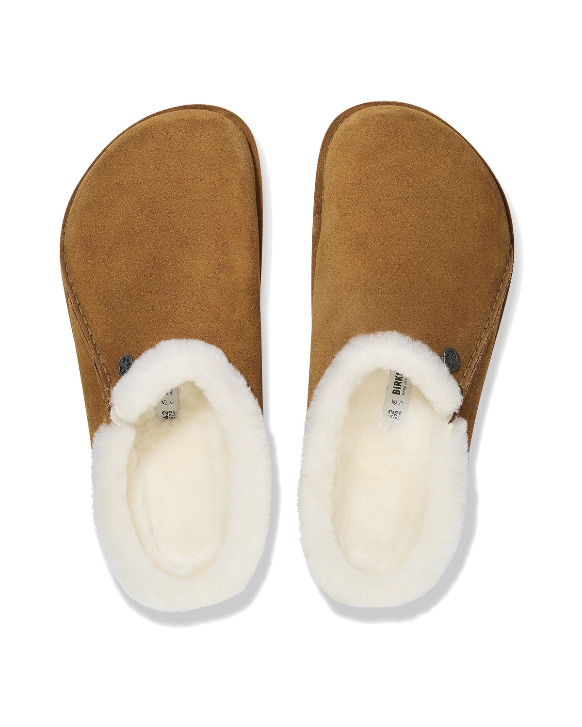 Pantofola in pelle scamosciata Birkenstock Zermatt Premium Shearling, colore Visone, vista dall'alto