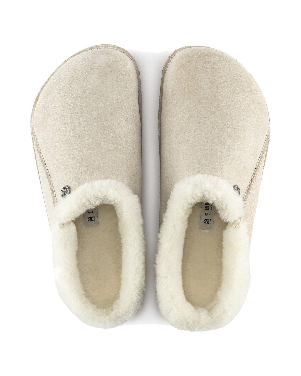 Pantofola in pelle scamosciata Birkenstock Zermatt Premium Shearling, colore Bianco antico, vista dall'alto