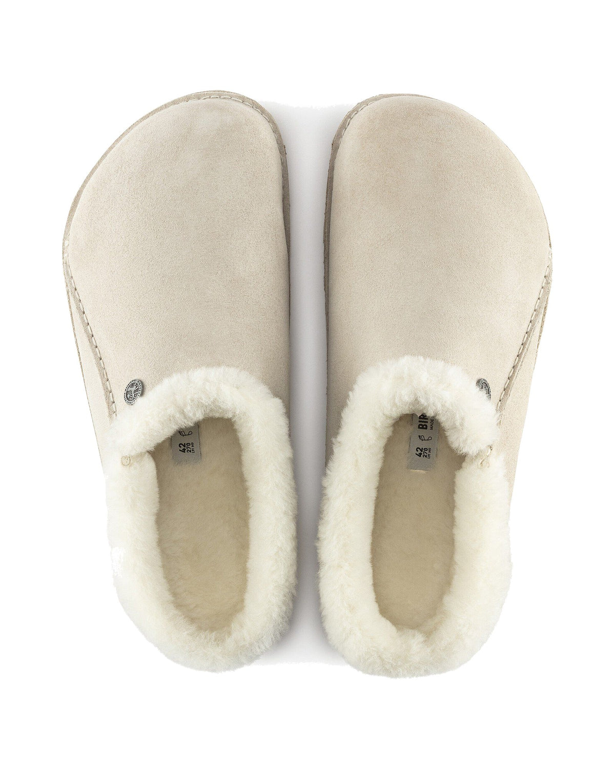 Pantofola in pelle scamosciata Birkenstock Zermatt Premium Shearling, colore Bianco antico, vista dall'alto