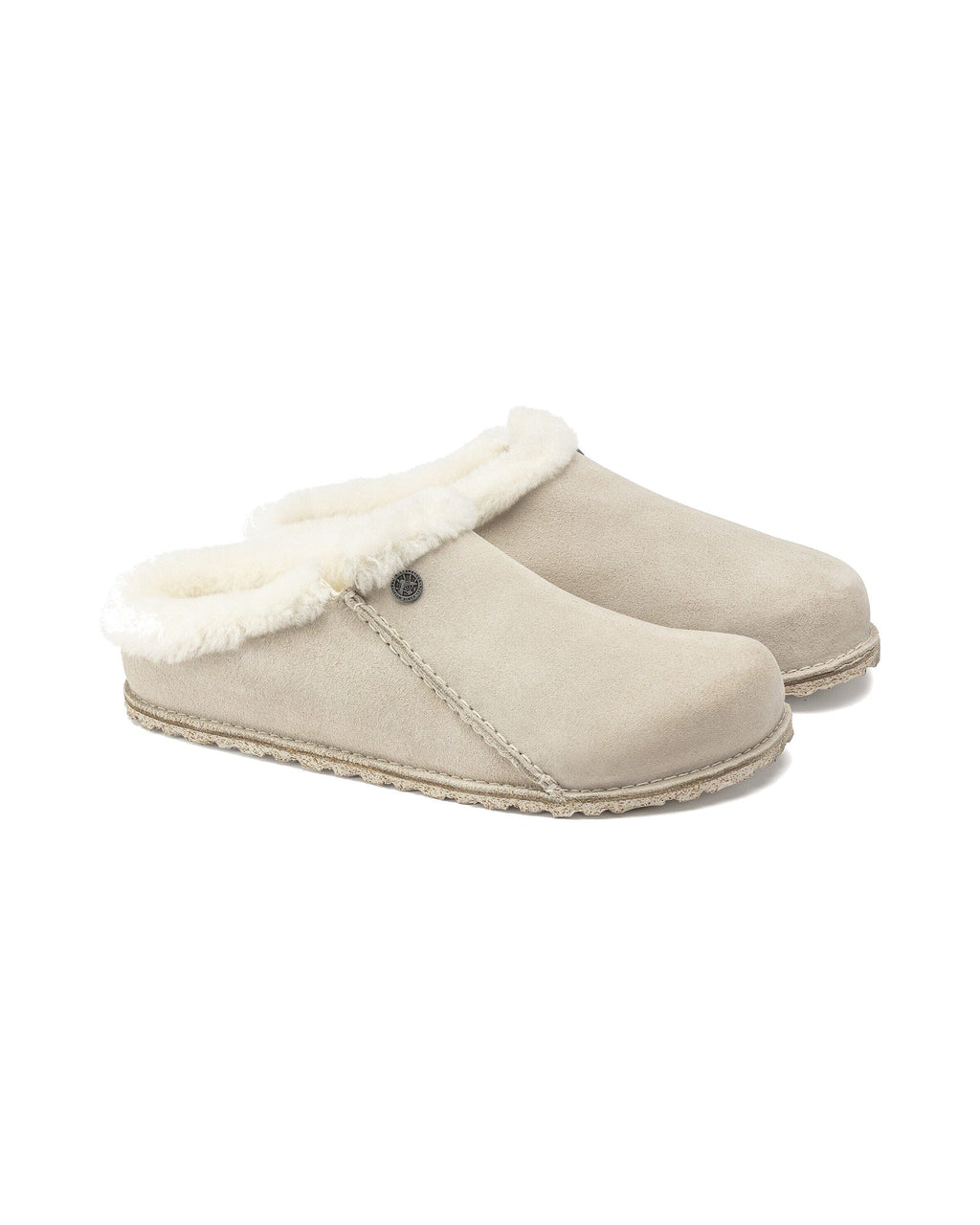 Pantofola in pelle scamosciata Birkenstock Zermatt Premium Shearling, colore Bianco antico, coppia