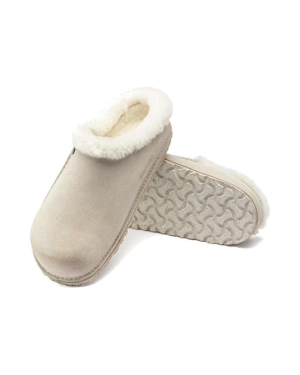 Pantofola in pelle scamosciata Birkenstock Zermatt Premium Shearling, colore Bianco antico, suola