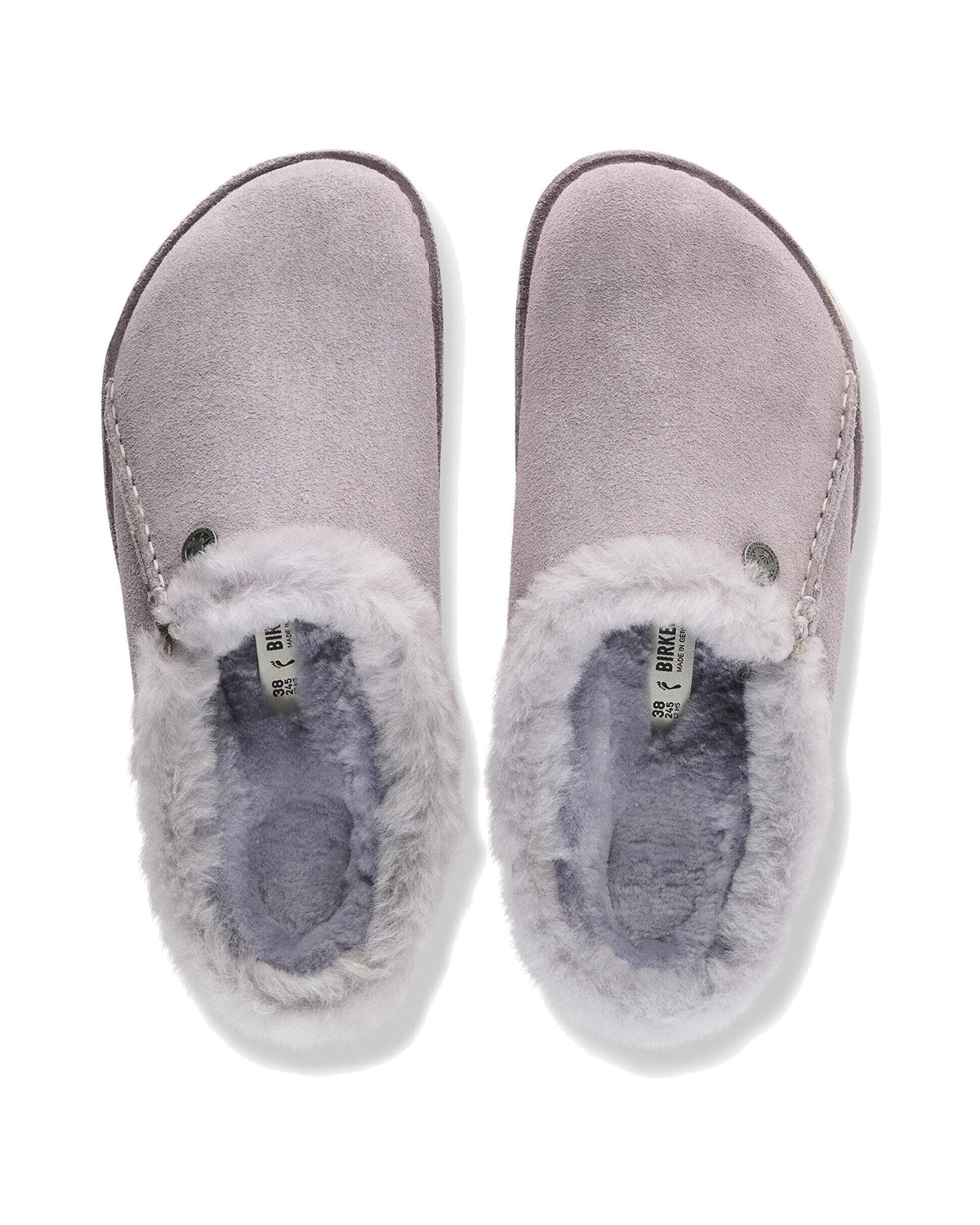 Pantofola in pelle scamosciata Birkenstock Zermatt Premium Shearling, colore Lavender Sky, vista dall'alto