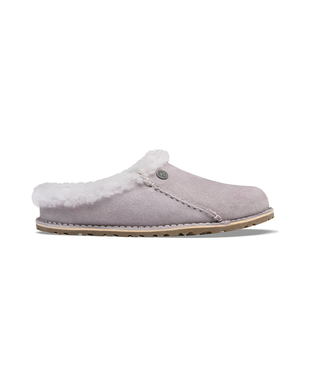 Pantofola in pelle scamosciata Birkenstock Zermatt Premium Shearling, colore Lavender Sky, vista laterale
