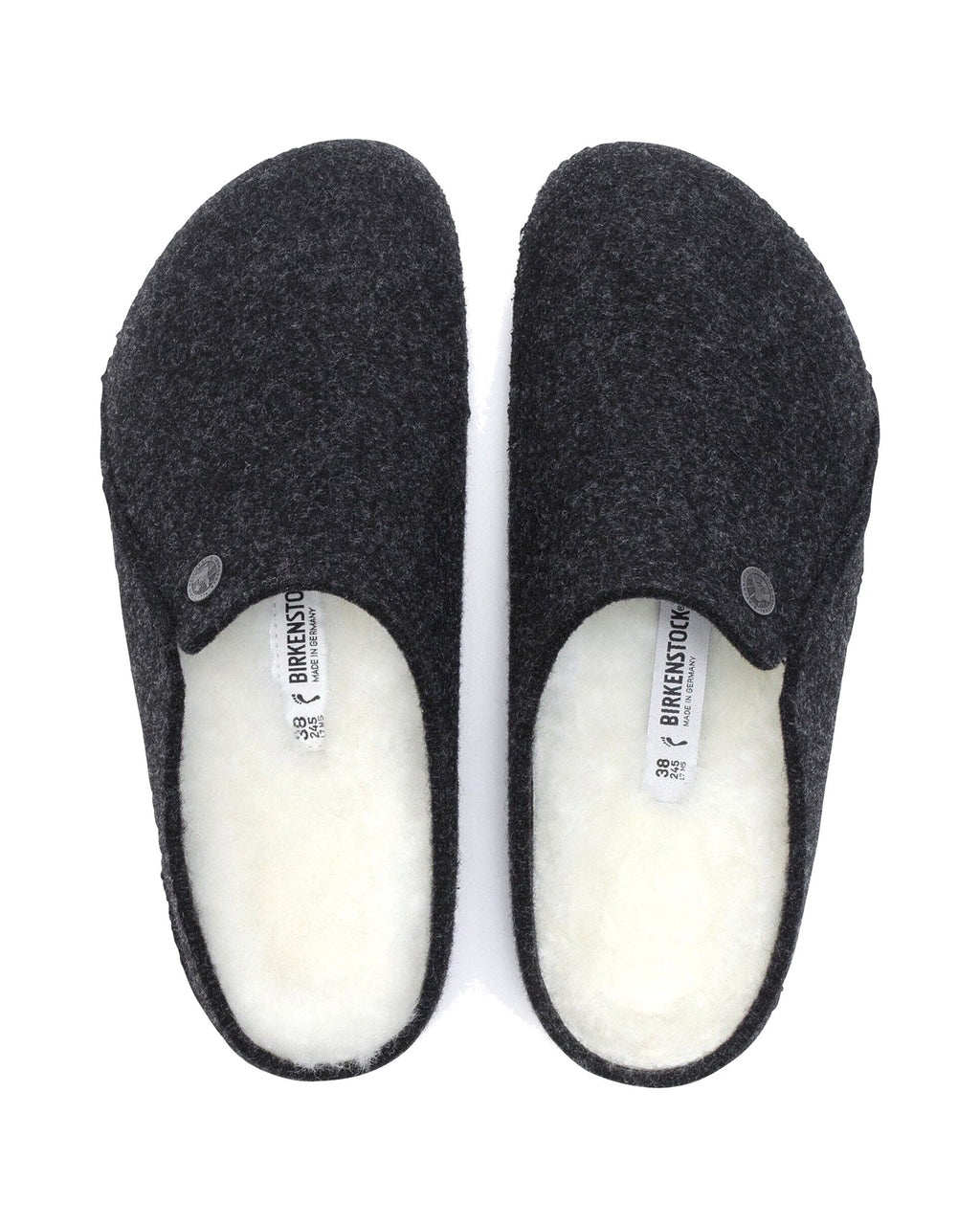 Pantofola in feltro di lana Birkenstock Zermatt Shearling Felt, colore Antracite, vista dall'alto