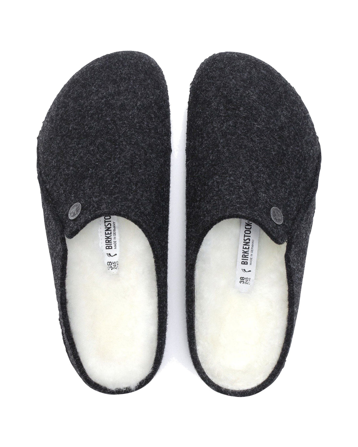 Pantofola in feltro di lana Birkenstock Zermatt Shearling Felt, colore Antracite, vista dall'alto
