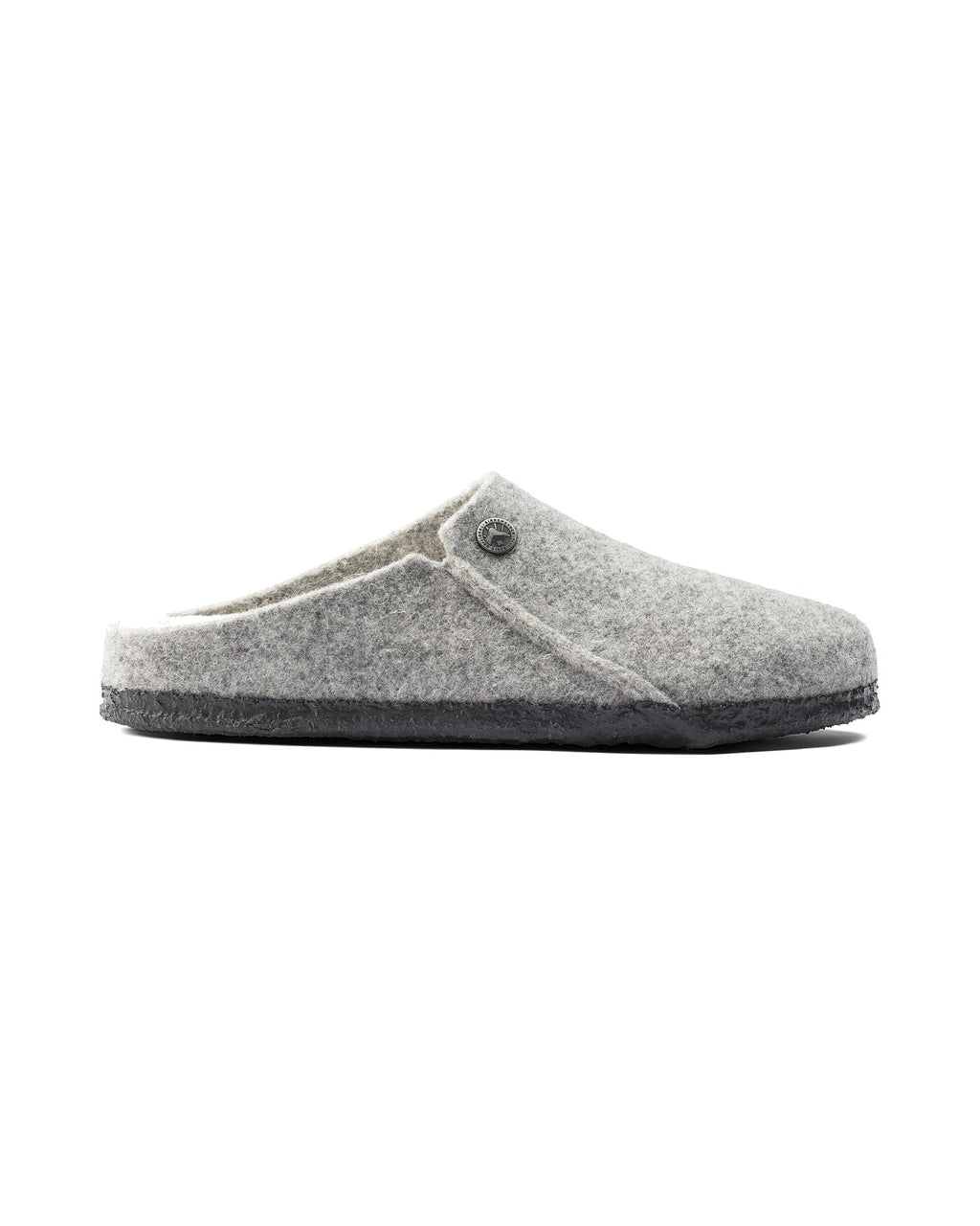 Pantofola in feltro di lana Birkenstock Zermatt Shearling Felt, colore Grigio chiaro, vista laterale