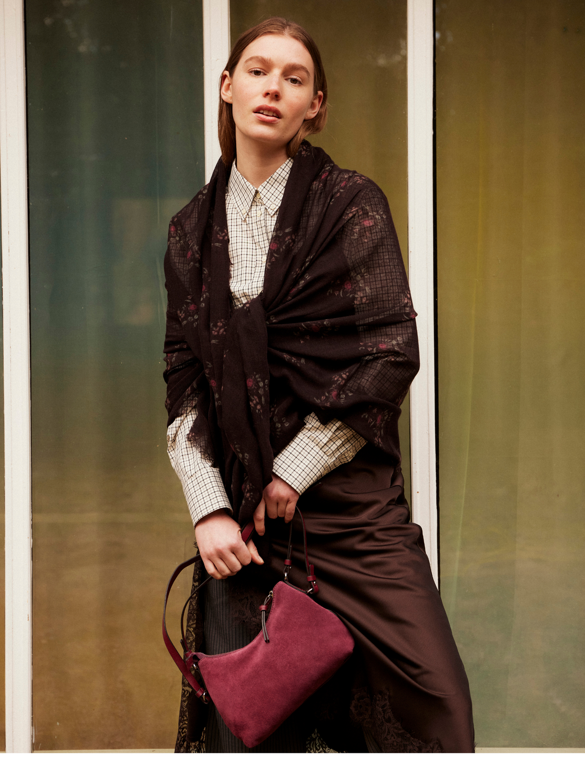 Becksöndergaard Kakelia, scialle in pura lana, colore marrone, immagine 3 di 3