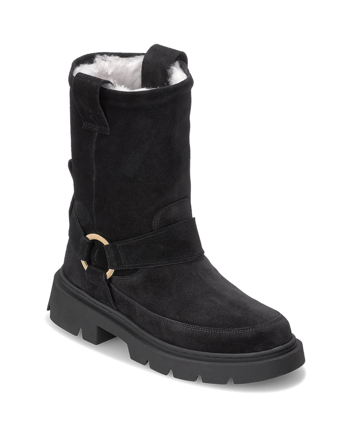 Stivaletto biker Inuikii Biker Wool in pelle con interno in lana, colore Nero, immagine 2 di 3