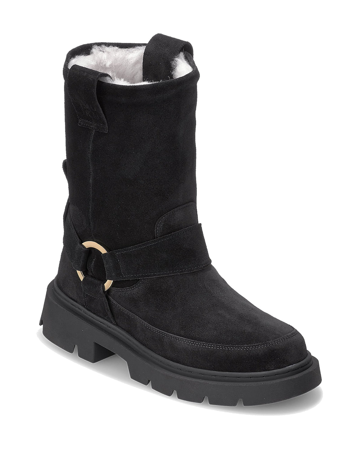 Stivaletto biker Inuikii Biker Wool in pelle con interno in lana, colore Nero, immagine 3 di 3