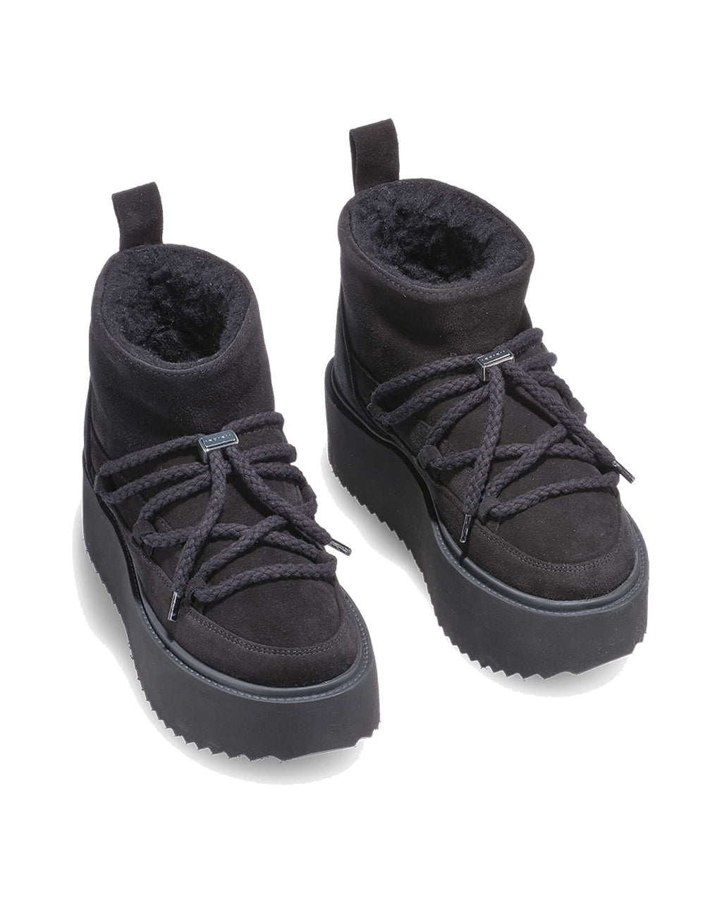 Sneakers con plateau Inuikii Classic Low Platform in pelle e lana, colore Nero, immagine 2 di 8