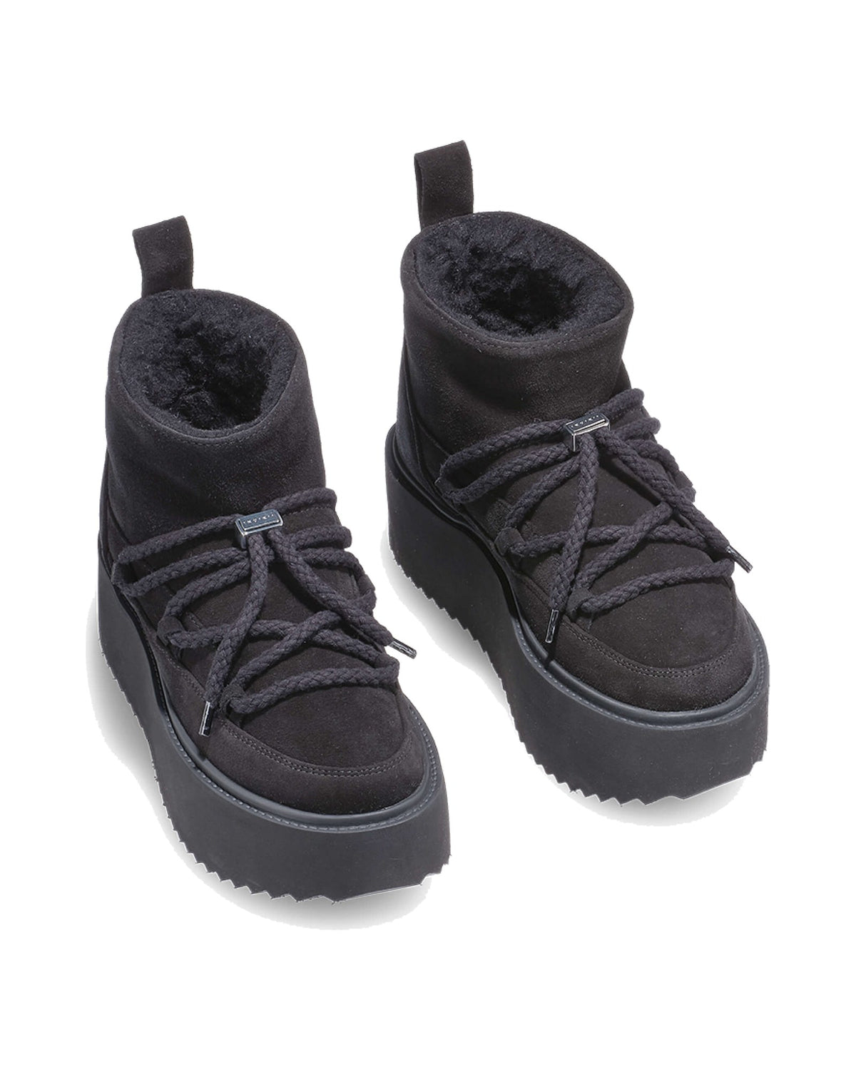 Sneakers con plateau Inuikii Classic Low Platform in pelle e lana, colore Nero, immagine 2 di 8