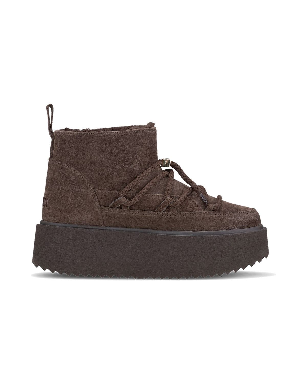 Sneakers con plateau Inuikii Classic Low Platform in pelle e lana, colore Marrone scuro, immagine 3 di 4