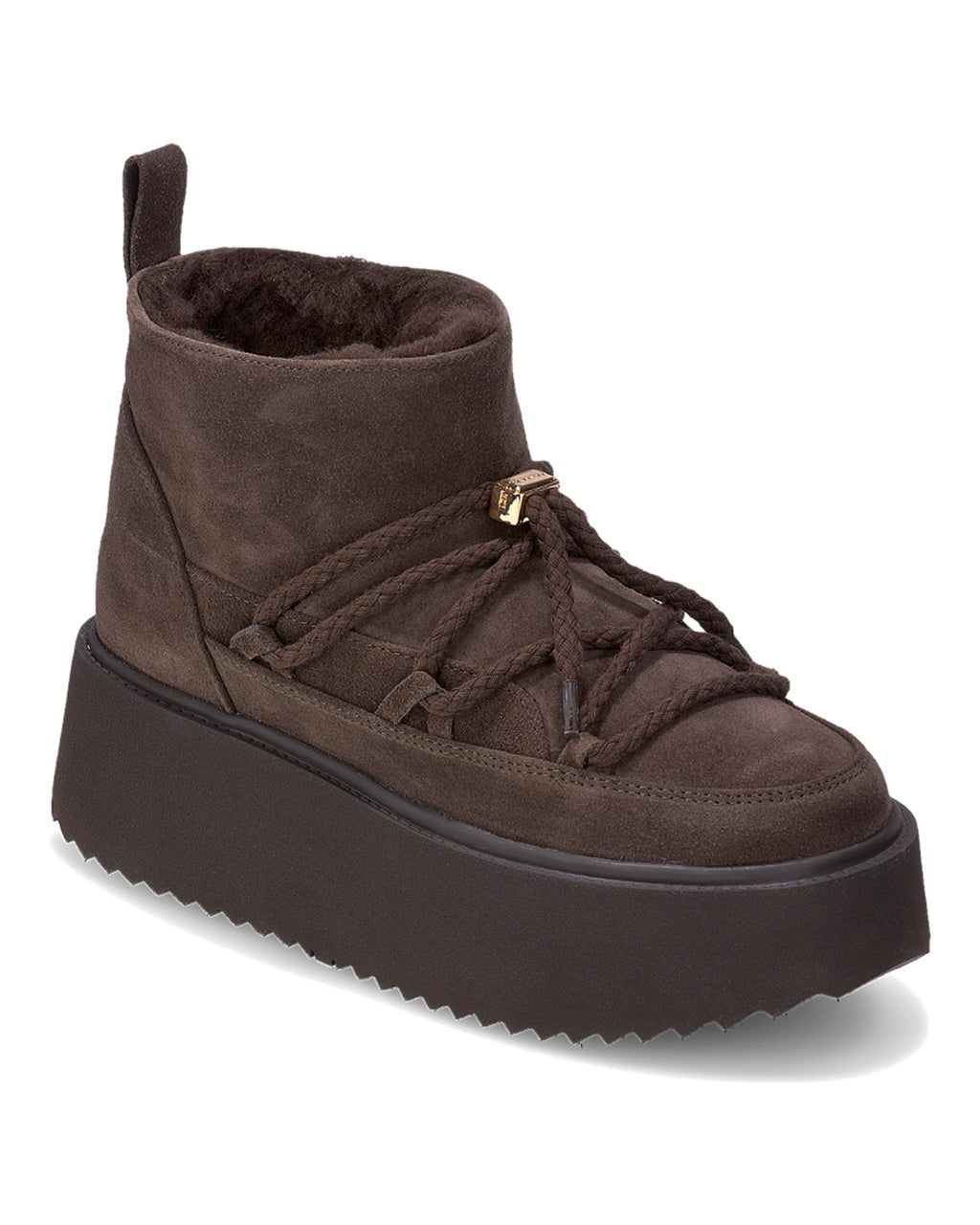 Sneakers con plateau Inuikii Classic Low Platform in pelle e lana, colore Marrone scuro, immagine 4 di 4