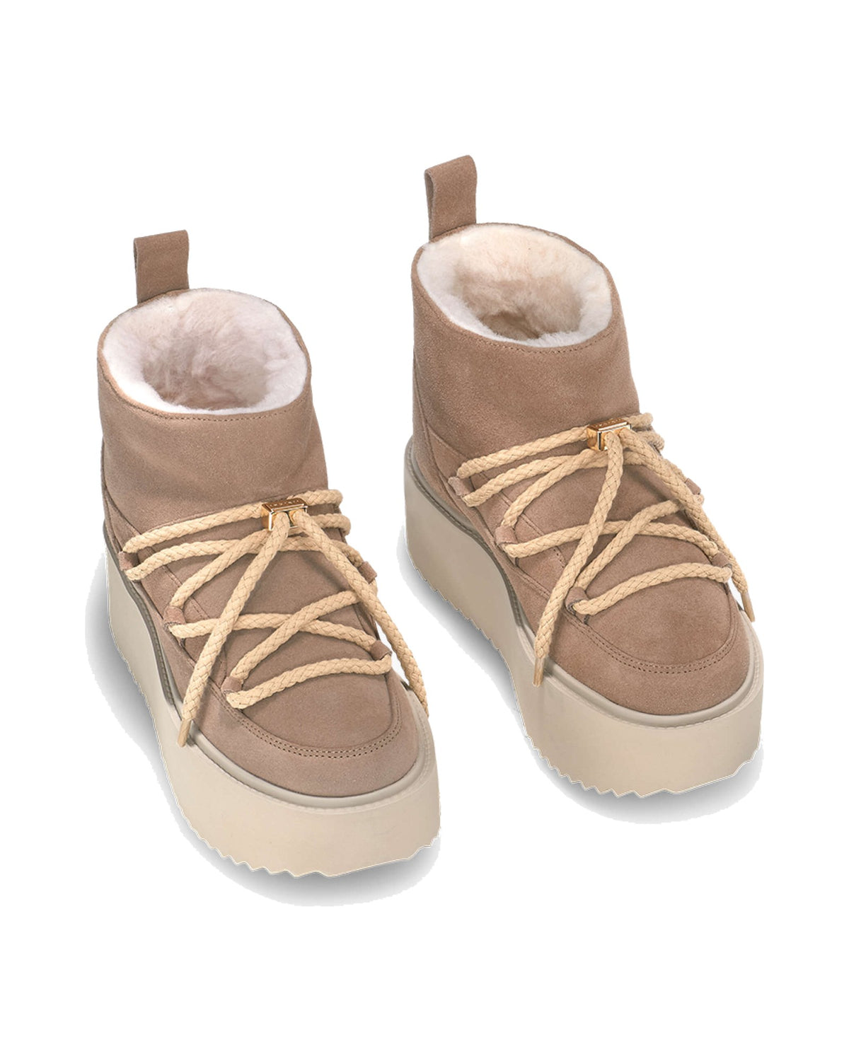 Sneakers con plateau Inuikii Classic Low Platform in pelle e lana, colore Beige, immagine 2 di 8