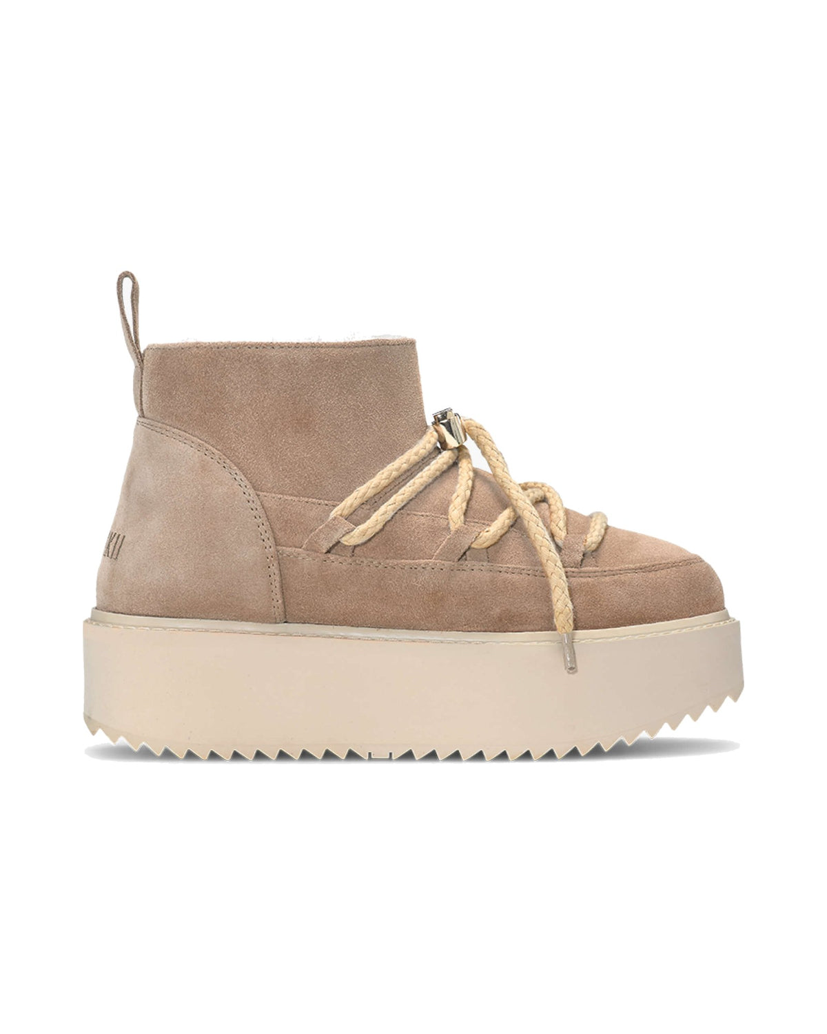 Sneakers con plateau Inuikii Classic Low Platform in pelle e lana, colore Beige, immagine 5 di 8