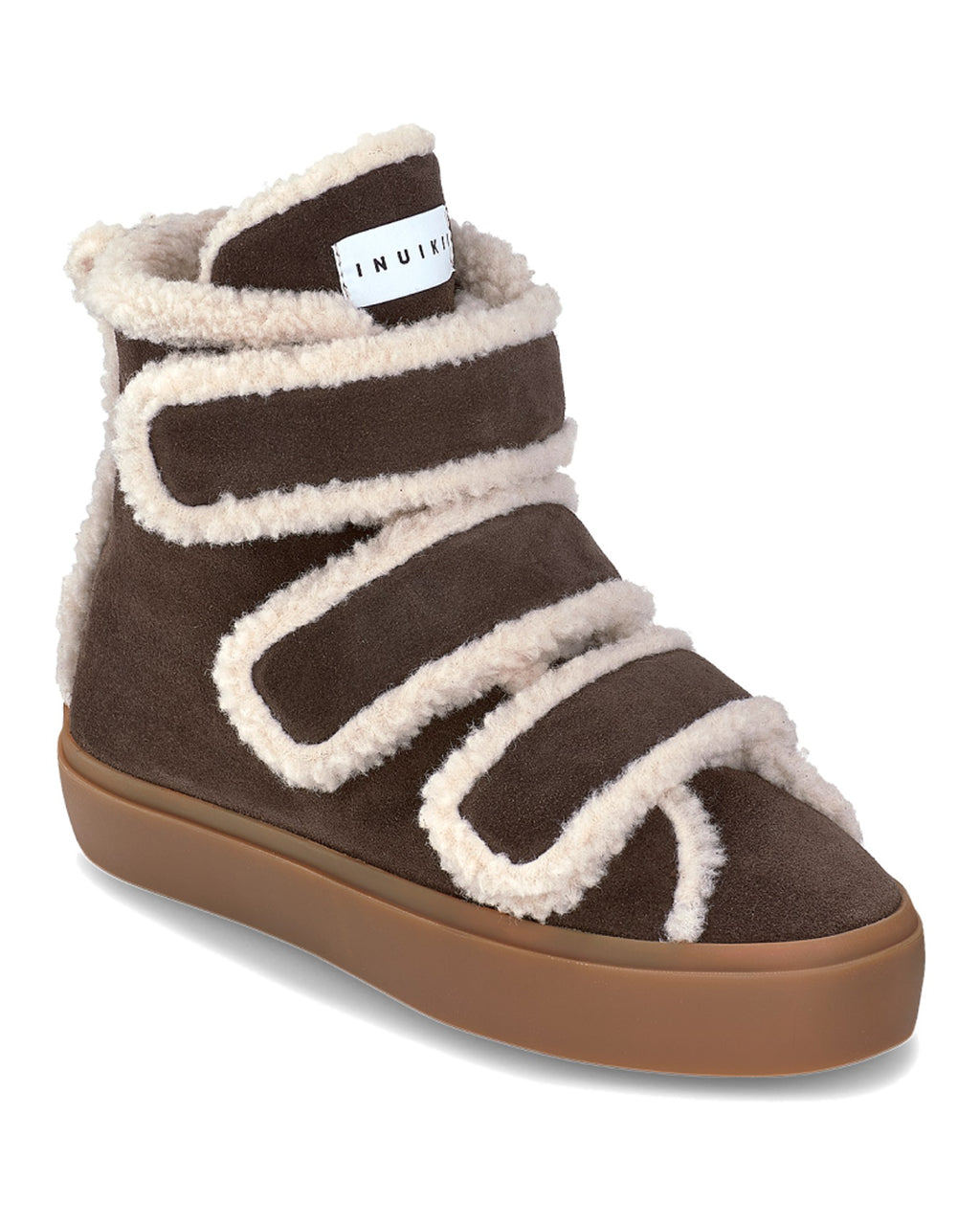 Stivaletto Inuikii Shearling Velcro High con chiusura a strappo, colore Marrone scuro, immagine 3 di 4