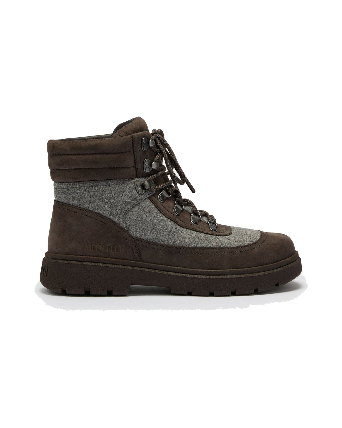 Anfibio in nubuck e feltro Moon Boot Combat Boot Felt, colore Cacao/Grigio, vista principale