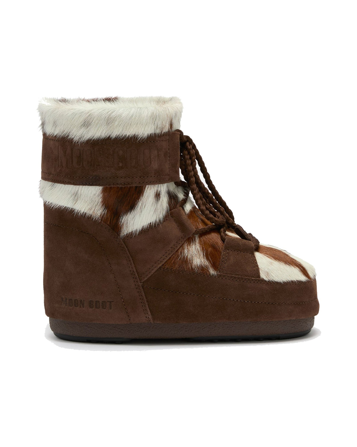 Doposci Moon Boot Icon Low Archive 1985 con tomaia in pelle bovina con pelo e scamosciata, Bianco/Cacao, vista principale