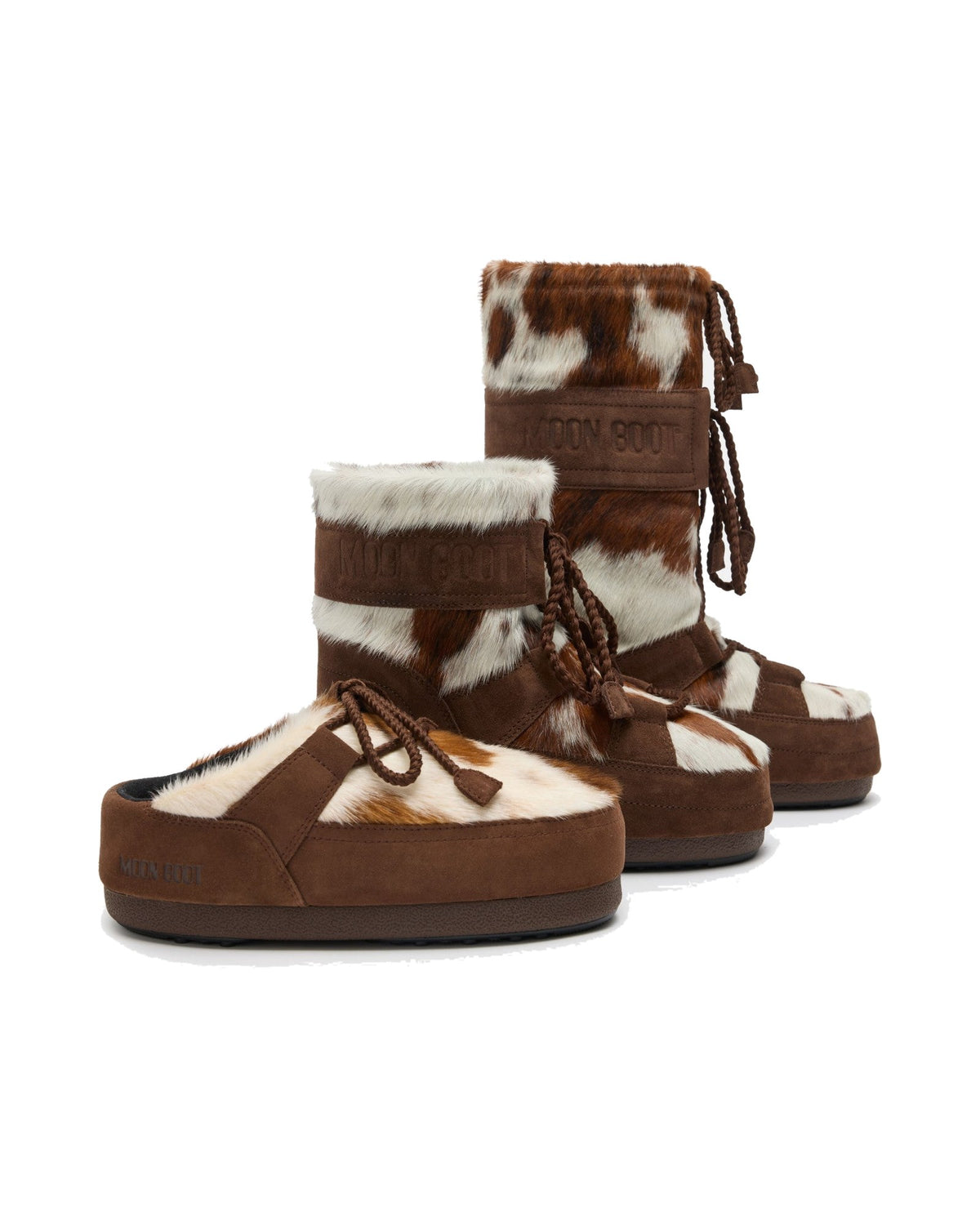 Doposci Moon Boot Icon Low Archive 1985 con tomaia in pelle bovina con pelo e scamosciata, Bianco/Cacao, immagine 5 di 6