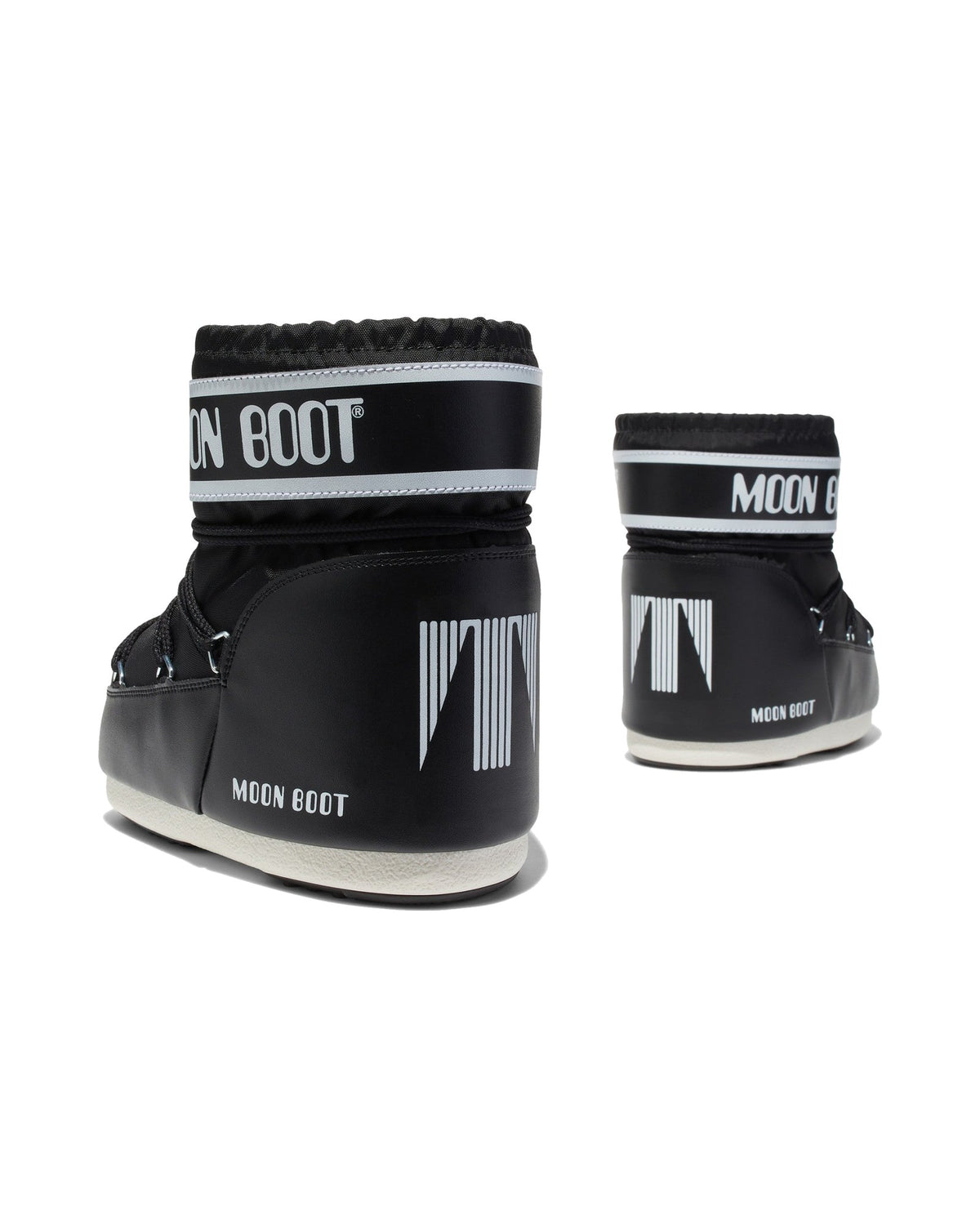 Doposci basso in nylon Moon Boot Icon Low, colore Nero, vista di tre quarti da dietro