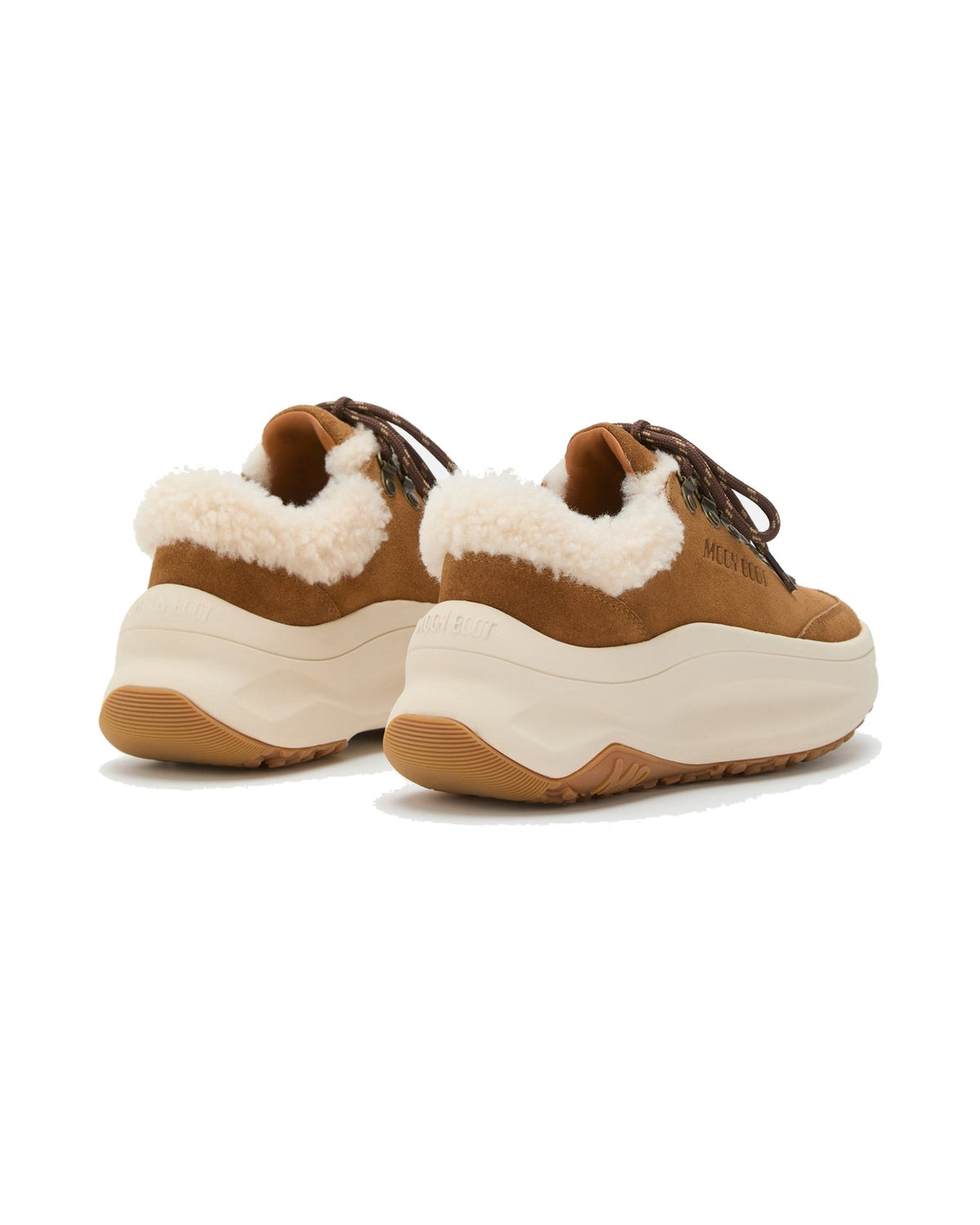 Sneakers in scamosciato bovino e pelle di pecora riccia Moon Boot Moon247 City Shearling, colore Cognac, immagine 2 di 5