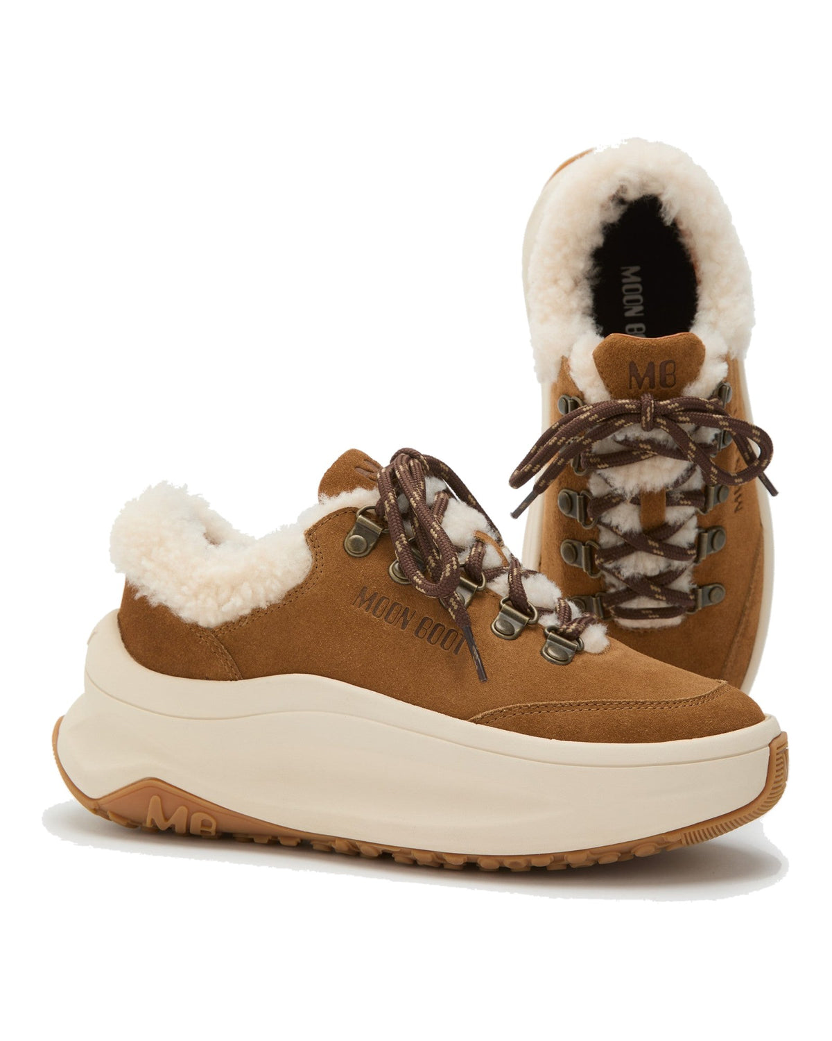 Sneakers in scamosciato bovino e pelle di pecora riccia Moon Boot Moon247 City Shearling, colore Cognac, immagine 4 di 5