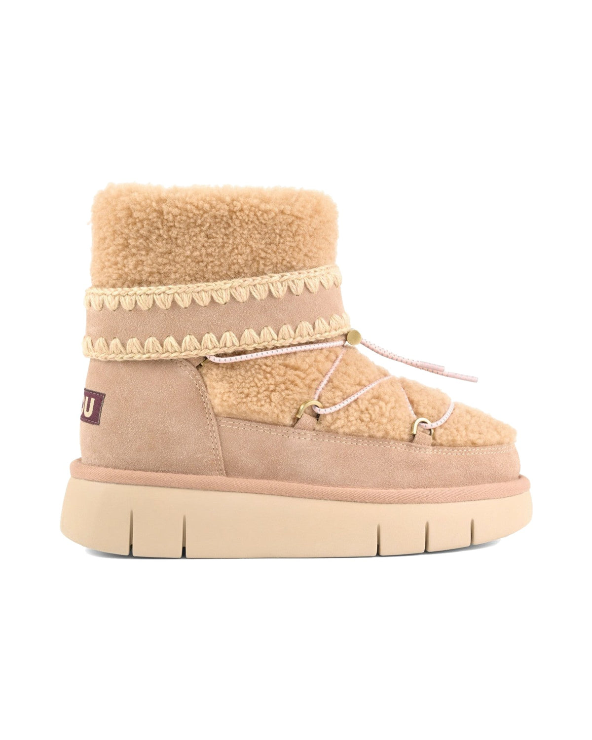 Stivaletto Mou Bounce Boot Curly Sheepskin in montone riccio, colore Camel, vista principale
