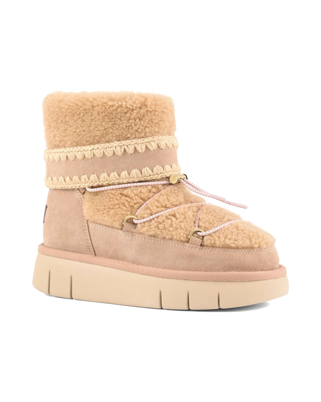 Stivaletto Mou Bounce Boot Curly Sheepskin in montone riccio, colore Camel, immagine 2 di 5