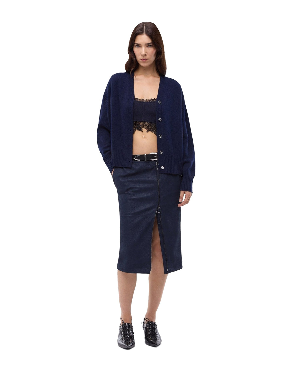 Pinko cardigan in lana e cashmere, colore blu navy, immagine 2 di 6
