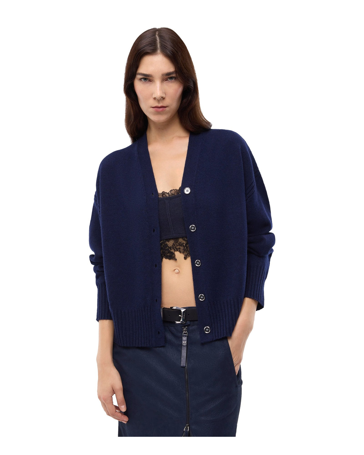 Pinko cardigan in lana e cashmere, colore blu navy, vista principale