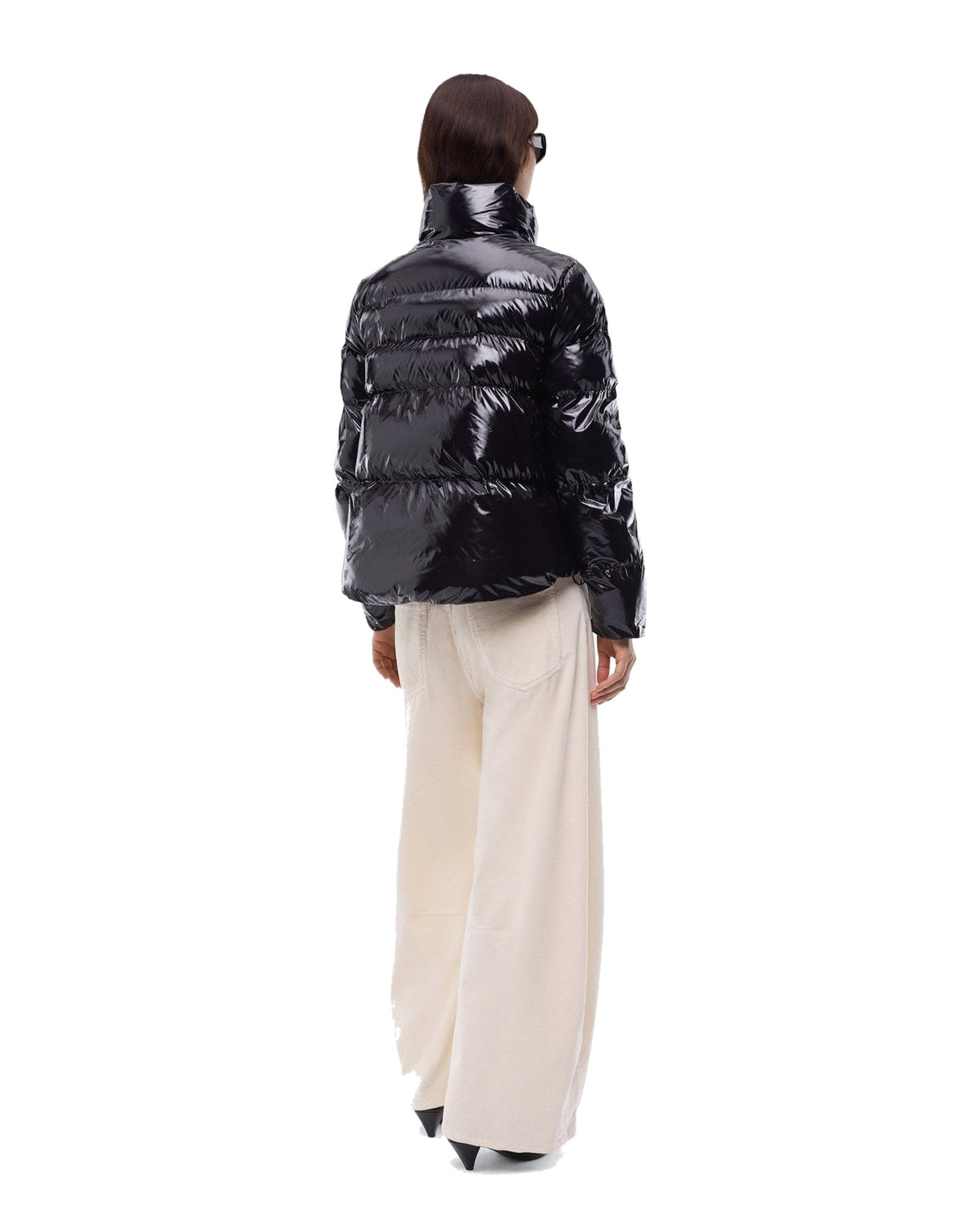 Pinko giacca imbottita caban in crystal nylon lucido, colore nero, immagine 4 di 6