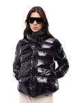 Pinko giacca imbottita caban in crystal nylon lucido, colore nero, vista principale