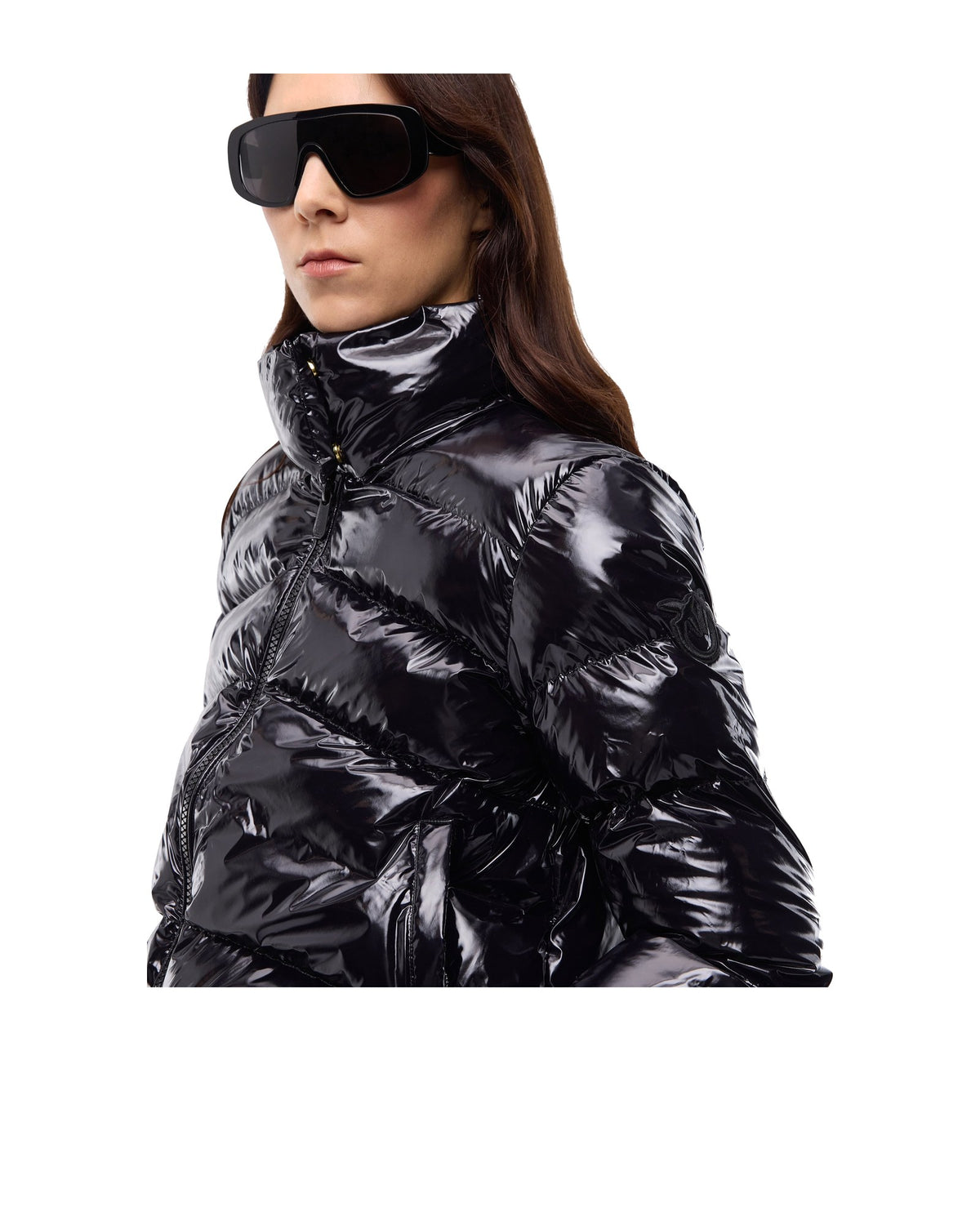 Pinko giacca imbottita caban in crystal nylon lucido, colore nero, immagine 3 di 6