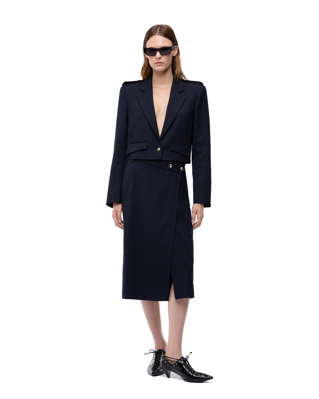 Pinko gonna longuette a portafoglio in misto lana, colore blu navy, vista principale
