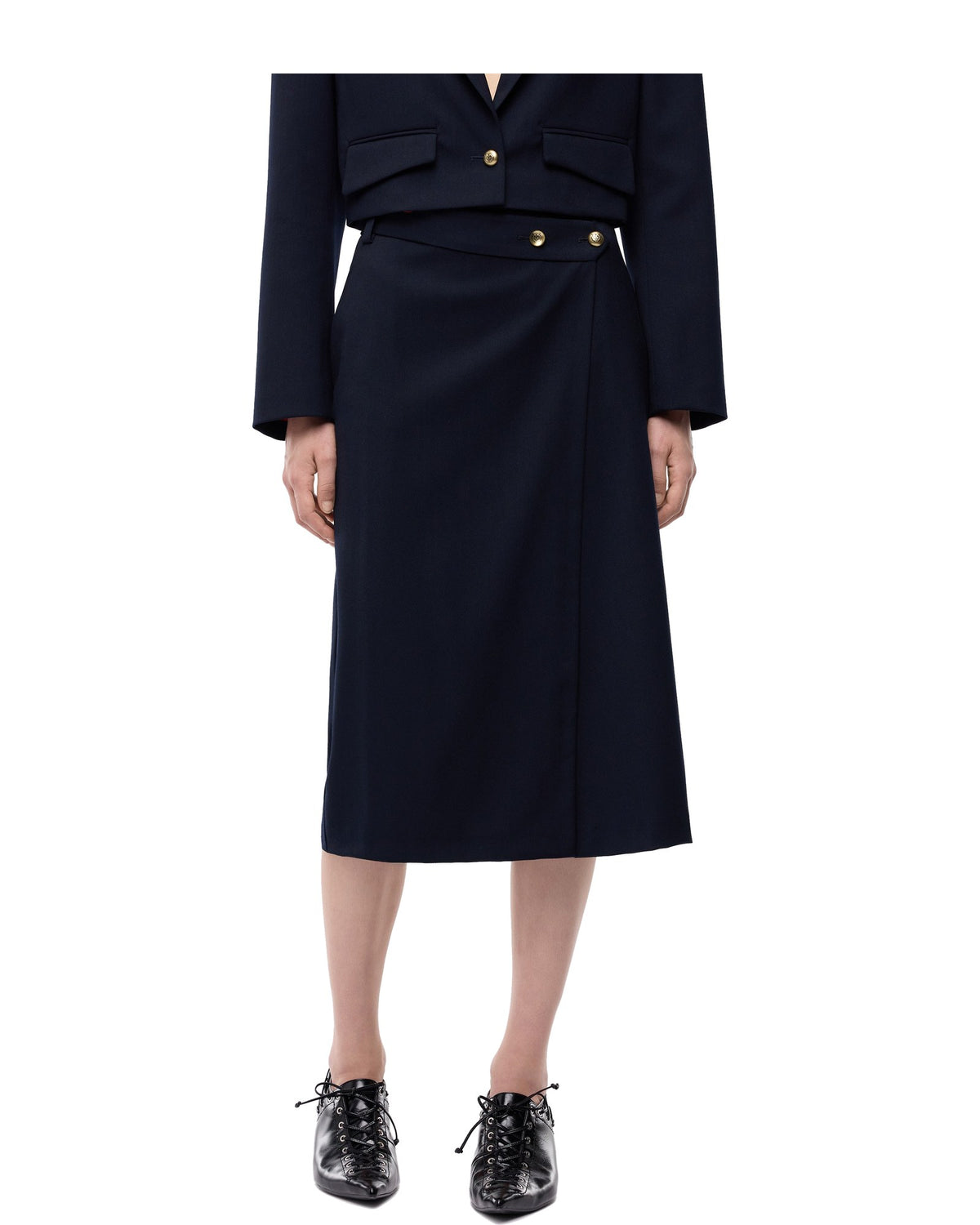 Pinko gonna longuette a portafoglio in misto lana, colore blu navy, immagine 2 di 6