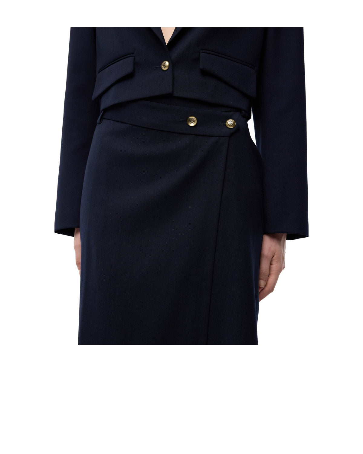 Pinko gonna longuette a portafoglio in misto lana, colore blu navy, immagine 3 di 6