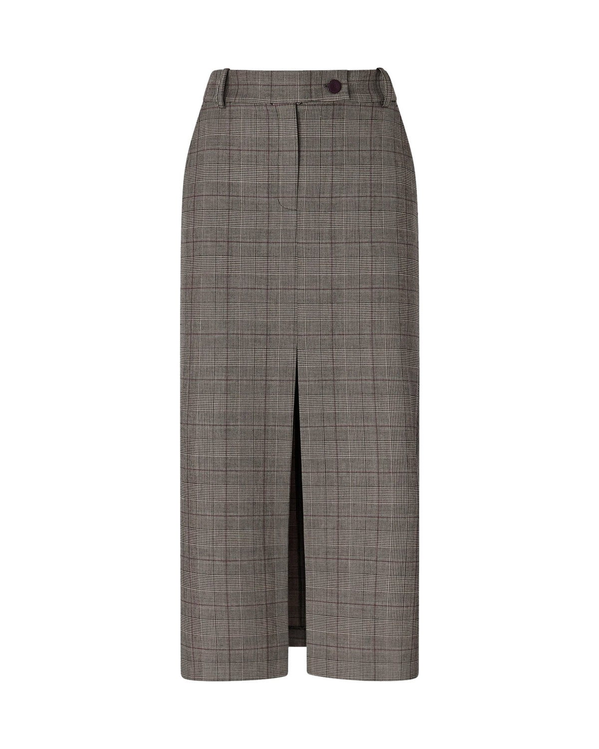 Pinko gonna longuette a quadri principe di Galles con spacco, grigio e beige, immagine 5 di 6
