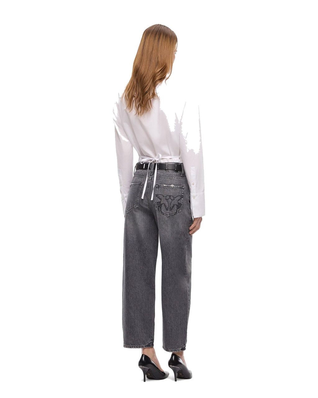 Pinko jeans balloon in denim, colore grigio, immagine 4 di 6
