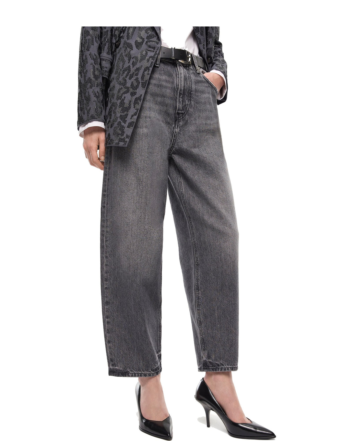 Pinko jeans balloon in denim, colore grigio, immagine 2 di 6