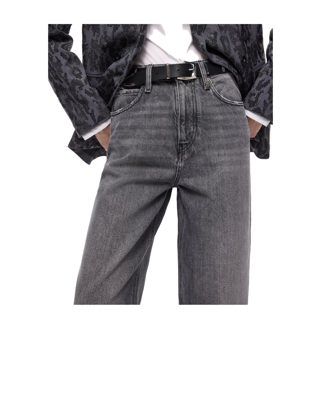 Pinko jeans balloon in denim, colore grigio, immagine 3 di 6