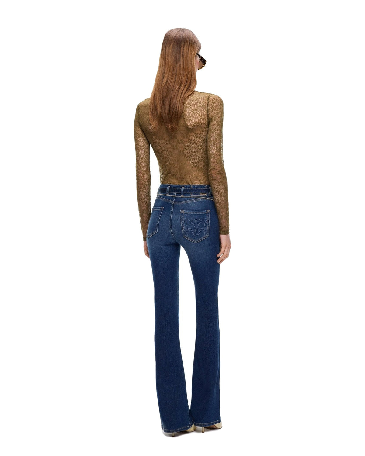 Pinko jeans flared con cintura in denim, colore blu, immagine 4 di 6