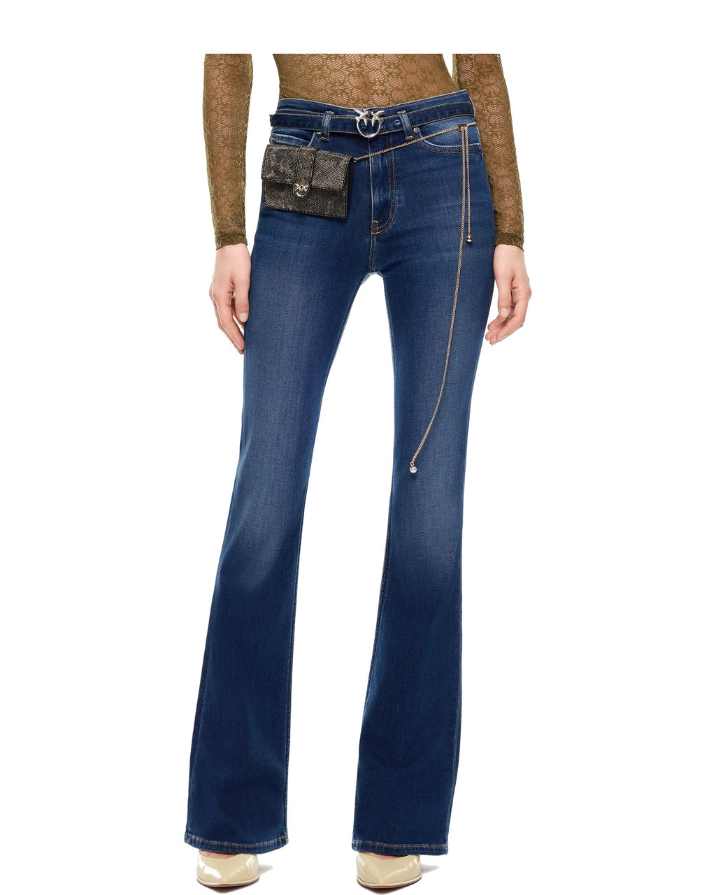 Pinko jeans flared con cintura in denim, colore blu, immagine 2 di 6
